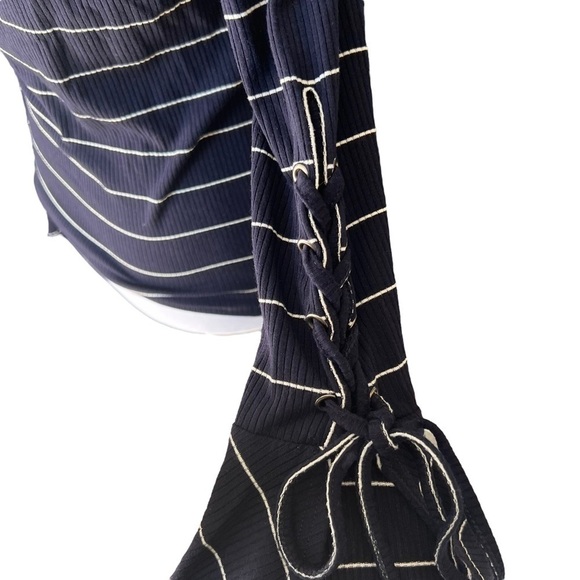 Lulus - Found My Mate Navy Blue Striped Lace-Up Top - Picture 8 of 10